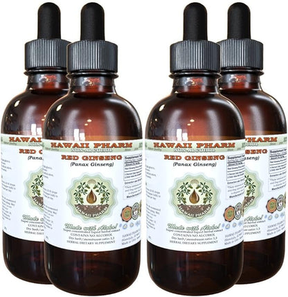 Red Ginseng Alcohol-Free Liquid Extract, Organic Red Ginseng (Panax Ginseng) Dried Root Glycerite Natural Herbal Supplement, Hawaii Pharm, USA 4x4 fl.oz