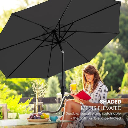 wikiwiki 9 FT Patio Umbrellas Outdoor Table Market Umbrella with Push Button Tilt/Crank,8 Sturdy Ribs, Fade Resistant Waterproof POLYESTER DTY Canopy for Garden, Lawn, Deck, Backyard & Pool, Carbon