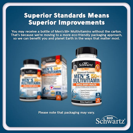 Once Daily Multivitamin for Men 50 and Over - Supplement for Heart Health Support - with Zinc, A, B, C, D3, E Vitamins - for Memory & Brain Health Support - Designed for Whole Body Health - 60 Count