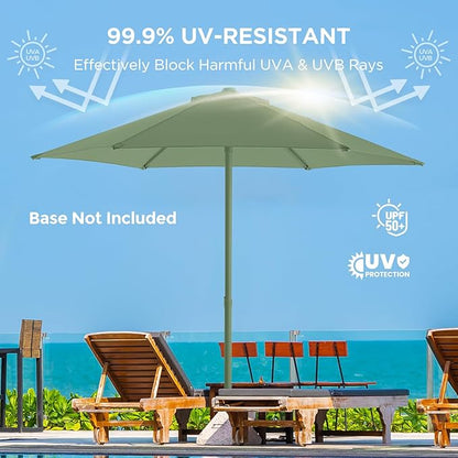 9ft Outdoor 1S Push-Up Patio Umbrella - Market Table Pool Deck Umbrella UPF50+ UV Protection with 6 Sturdy Ribs for Balcony, Garden, Lawn, Backyard (Morandi Green)