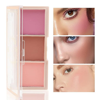Boobeen 3 Color Blush Palette, Matte Pink Blusher, Smooth