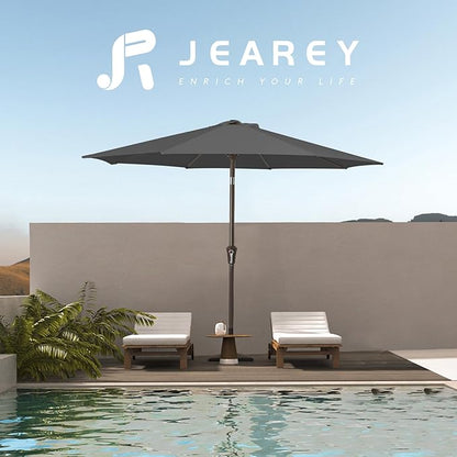 JEAREY 10FT Outdoor Patio Umbrella Outdoor Table Umbrella with Push Button Tilt and Crank, Market Umbrella 8 Sturdy Ribs UV Protection Waterproof for Pool, Garden (Dark Gray)