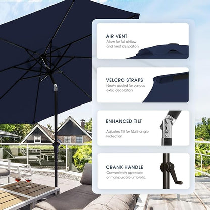 wikiwiki 11 FT Patio Umbrellas Outdoor Table Market Umbrella with Push Button Tilt/Crank,8 Sturdy Ribs, Fade Resistant Waterproof POLYESTER DTY Canopy for Garden, Lawn, Backyard & Pool, Navy Blue
