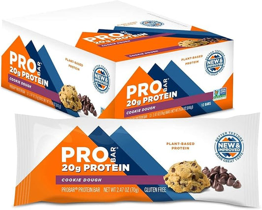 PROBAR - PROTEIN Bar, Cookie Dough, Non-GMO, Gluten-Free, Healthy, Plant-Based, Whole-Food Ingredients, Natural Energy (12 Count)