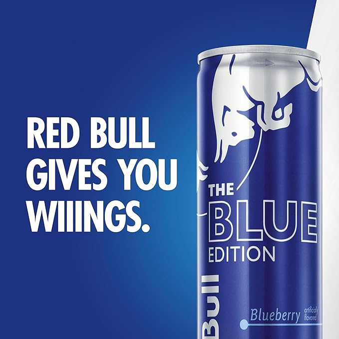 Red Bull Blue Edition Energy Drink, Blueberry, with 114mg Caffeine plus Taurine & B Vitamins, 12 Fl Oz, Pack of 24 Cans