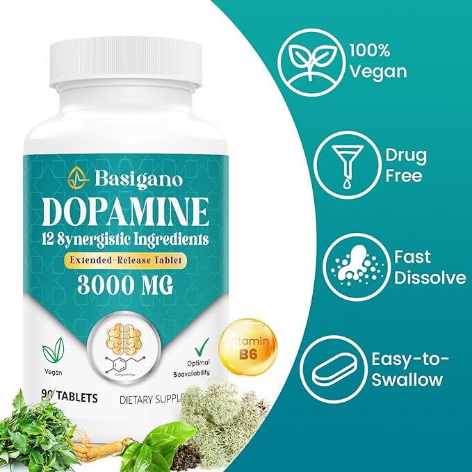 Natural Dopamine Supplement - Gluten-Free - 90 Tablets(Pack of 2)