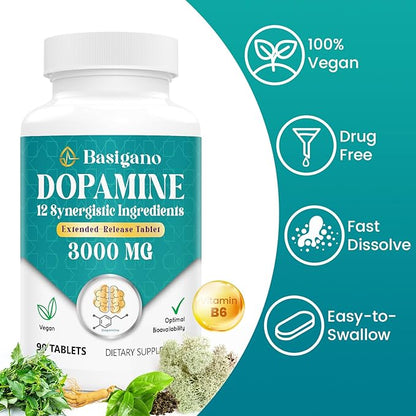 Natural Dopamine Supplement - Gluten-Free - 90 Tablets(Pack of 2)