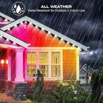 Monster Smart Permanent Outdoor Lights, 150ft, 108 LED Eaves Lights, RGB+IC+WW, Weather & Water Resistant, App & Voice Control, Compatible with Alexa & Google, Halloween, Christmas, Year-Round