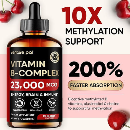 Venture Pal Vitamin B Complex with 11-in-1 Formula for Men & Women, B12 Methylcobalamin | B9 Folic | B1,B2,B3,B5,B6,B7- Vitamin C, Choline,Inositol-Immune & Energy Metabolism, Brain & Heart Support