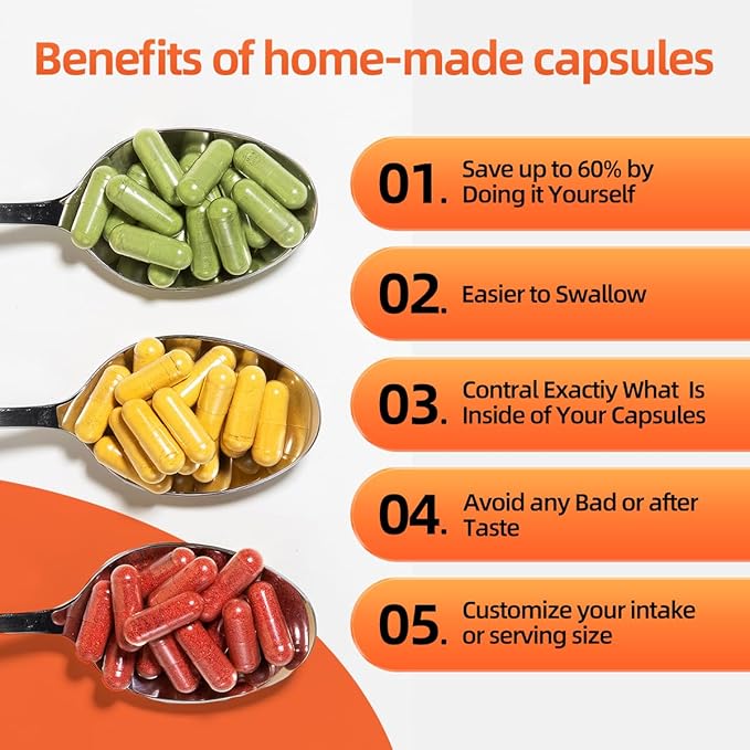 Size 0 Gel Capsules Empty, 500 Count Gelatin Empty Pill Capsules with 5 Micro Lab Spoons, Fillable Capsules for Powder, Pill Maker, Clear Capsules Empty