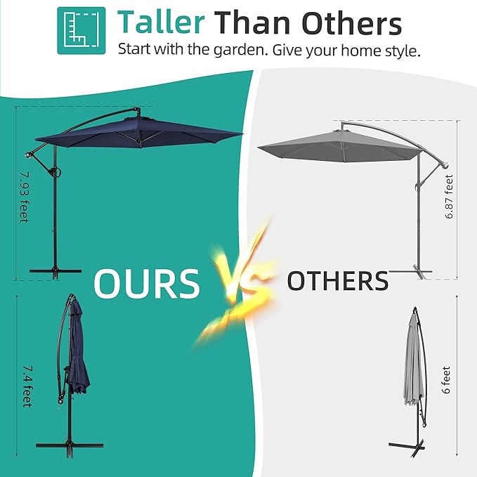 Shintenchi Patio Offset Umbrella with Easy Tilt Adjustment, Crank and Cross Base, Outdoor Cantilever Hanging Umbrella, Sunshade Canopy, Navy Blue