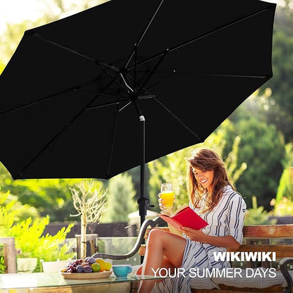 wikiwiki 10 FT Patio Umbrellas Outdoor Table Market Umbrella with Push Button Tilt/Crank, 8 Sturdy Ribs, Fade Resistant Waterproof POLYESTER DTY Canopy for Garden, Lawn, Deck, Backyard & Pool, Black