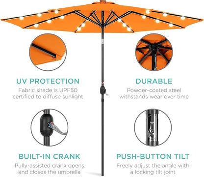 Best Choice Products 10ft Solar Polyester LED Lighted Patio Umbrella w/Tilt Adjustment and UV-Resistant Fabric - Orange