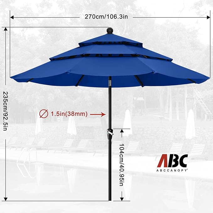 ABCCANOPY Patio Umbrellas 3 Tiers 9FT (Blue)