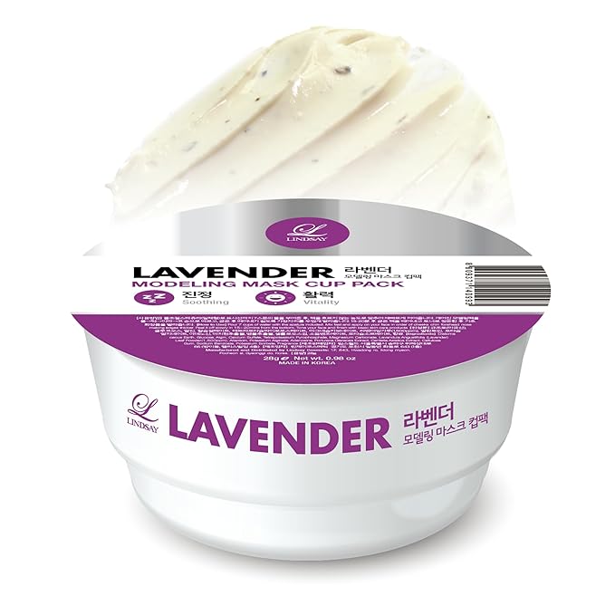 LINDSAY Lavender Modeling Mask Cup Pack - Korean Skin Care Face Mask Modeling Pack – Single-Use Hydrating Face Mask w/Spatula Spoon – Spa Facial Peel-off Mask (6 ea, 0.36 lb)