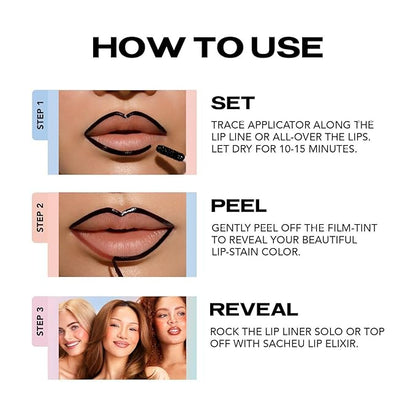 Sacheu Lip Liner Stay-N Peel Off Lip Stain — Long Lasting Matte Lip Tattoo Transfer Proof Lipstain Infused with Hyaluronic Acid & Vitamin E for All Skin Types — Vegan & Cruelty-Free, Coreal