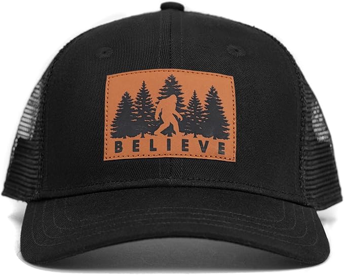 Mesh Bigfoot Hat Leather Cap for Men- Great Snapback Closure Sasquatch Hat for Hunting & Hiking