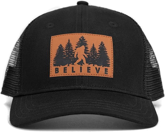Mesh Bigfoot Hat Leather Cap for Men- Great Snapback Closure Sasquatch Hat for Hunting & Hiking
