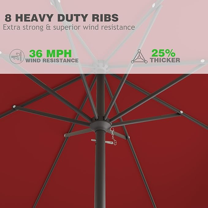 8' x 10' Rectangular Patio Umbrellas for Outdoor, Outdoor Table Umbrella, Large Outdoor Patio Umbrellas with 8 Sturdy Ribs for Market, Garden, Pool (Red)