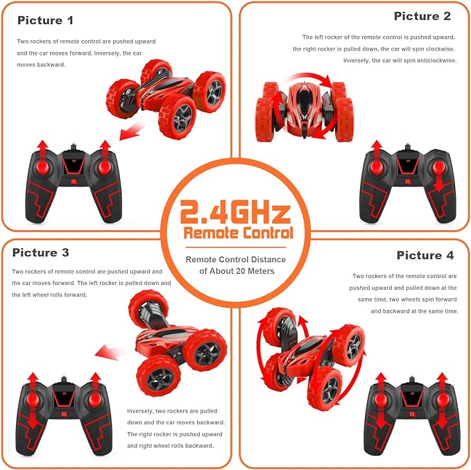 Remote Control Car, RC Cars Toys 2.4GHz 4WD Fast RC Car Kids Toys, Double Sided 360° Rotating Monster Truck Toys for Girls RC Truck Toy Cars for Boys