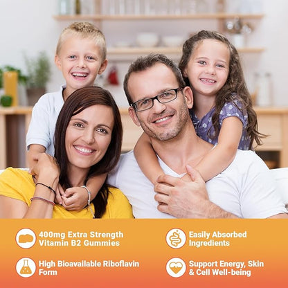 Vitamin B2 Gummies - Riboflavin 400mg Supplement for Kids & Adults - B2 Riboflavin Gummies B2 Vitamins with Magnesium, CoQ10