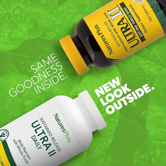 Natures Plus Ultra II Multivitamin, Sustained Release - 180 Vegetarian Tablets - Daily Whole Food Vitamin & Mineral Supplement for Overall Health - Natural Energy Booster - 180 Servings