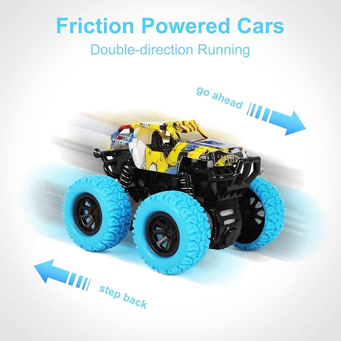 M SANMERSEN Monster Truck Toys for Ages 2-4, Friction Cars for Toddlers 1-3 Push and Go 360° Rotating Stunt Car for 2+ Year Old Boys Girls Gifts (2 Pack - Blue and Green)