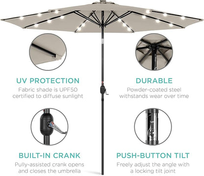 Best Choice Products 10ft Solar Polyester LED Lighted Patio Umbrella w/Tilt Adjustment and UV-Resistant Fabric - Beige