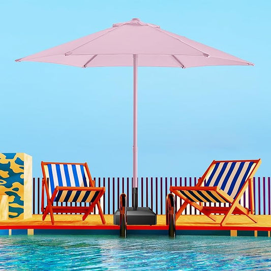 7.5ft Outdoor 1S Push-Up Patio Umbrella - Market Table Pool Deck Umbrella UPF50+ UV Protection with 6 Sturdy Ribs for Balcony, Garden, Lawn, Backyard (Light Pink)