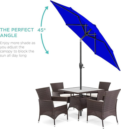 Best Choice Products 7.5ft Heavy-Duty Round Outdoor Market Table Patio Umbrella w/Steel Pole, Push Button Tilt, Easy Crank Lift - Resort Blue
