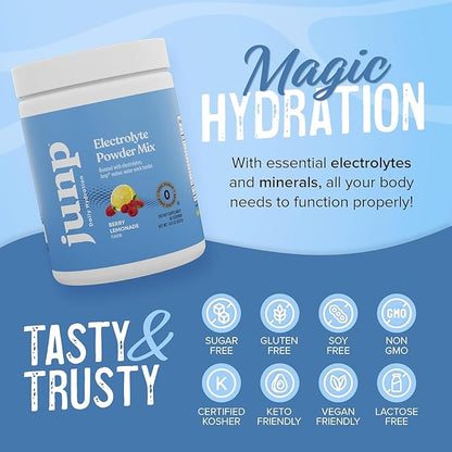 JUNP Electrolytes Powder No Sugar No Carbs – Fresh Ripe Berry Lemonade Drink Mix - Potassium & Salt Electrolyte Hydration Powder Zero Calorie Sugar Free Electrolyte Powder, Keto Friendly, 90 Servings (Pack of 2)