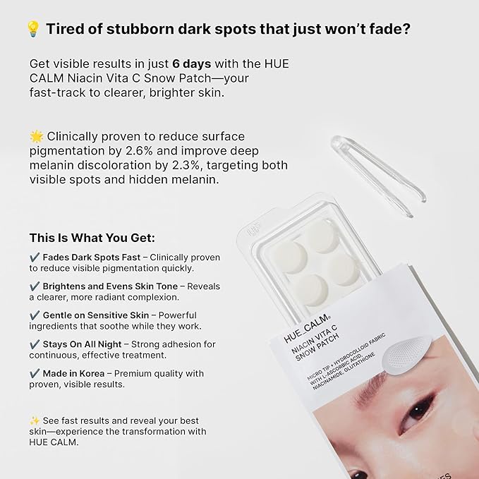 Niacin Vita C Snow Patch - Fast Dark Spot Removal, Gentle & Effective Whitening Patch, High Adhesion & Long-Lasting Results, Dermatologically Tested, Korean Skincare