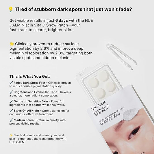 Niacin Vita C Snow Patch - Fast Dark Spot Removal, Gentle & Effective Whitening Patch, High Adhesion & Long-Lasting Results, Dermatologically Tested, Korean Skincare
