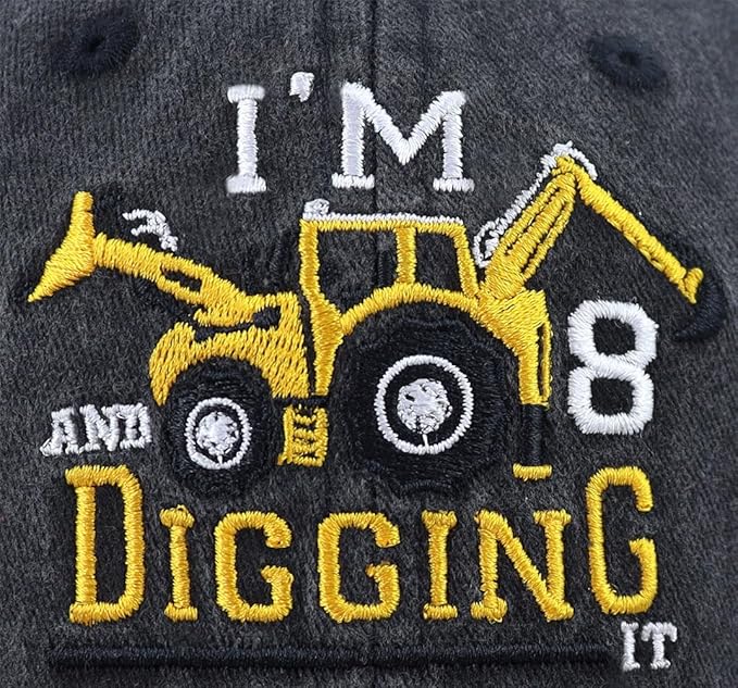 I'm 3/4/5/6/7/8/9 and Digging It Hats for Boys Girls, Funny Embroidered Toddler Excavator Birthday Baseball Cap