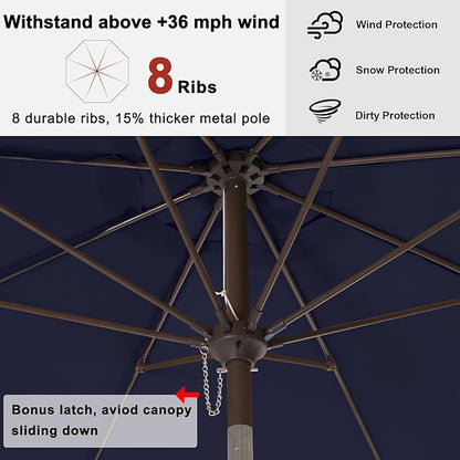 ABCCANOPY 9FT Outdoor Patio Umbrella, 8 Ribs Table Umbrella w/Crank for Easy Set Up, Suitable for Garden, Lawn, Deck & Backyard (Navy Blue)