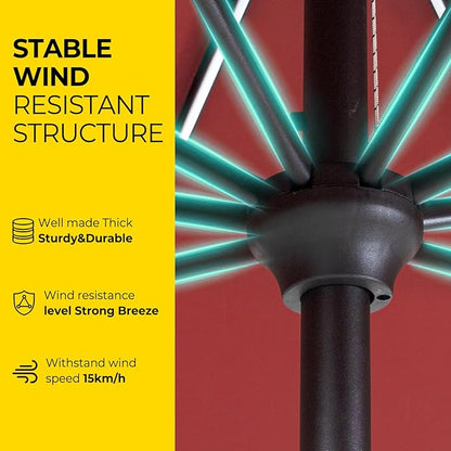 Tempera Solar Patio Umbrella 40 LED Lighted Outdoor Umbrella Table Market Umbrella with Push Button Tilt and Crank, Solar Umbrella with Sturdy Pole&Fade Resistant Canopy, Easy to Set