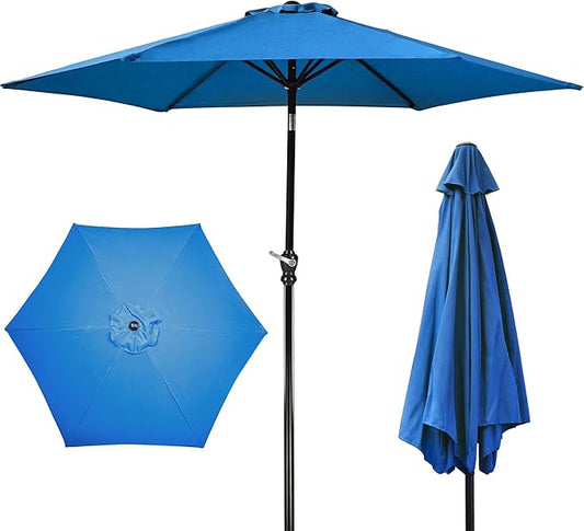 9FT Outdoor Patio Umbrella with Push Button Tilt and Crank, Beach Umbrella for Sun Shades, Market Umbrella with 6 Sturdy Metal Ribs, UV Resistant Waterproof for Garden, Backyard, Deck, Pool