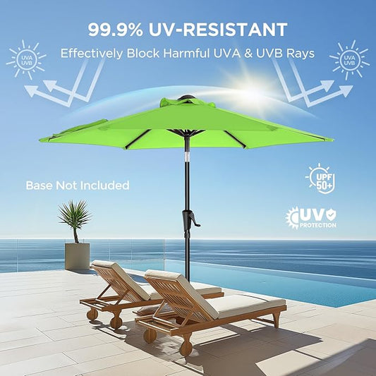 7.5ft Outdoor Patio Umbrella - Market Table Pool Deck Umbrella UPF50+ UV Protection with Push Button Tilt, Crank and 6 Sturdy Ribs (Apple Green, No base)