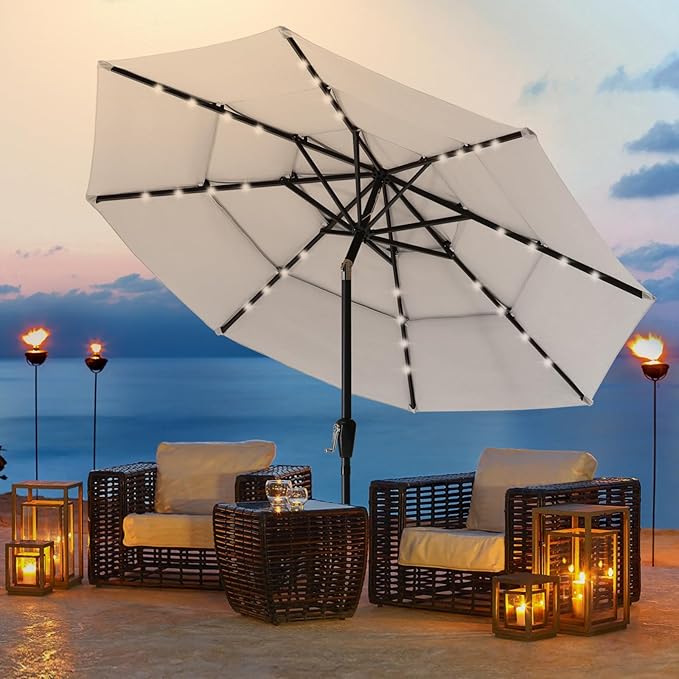 ABCCANOPY 3 Tiers 11FT Solar Led Lighted Patio Umbrellas (Gray)