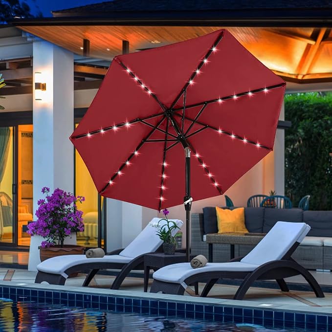ABCCANOPY Durable Solar Led Patio Umbrellas with 32LED Lights 9FT (Burgundy)