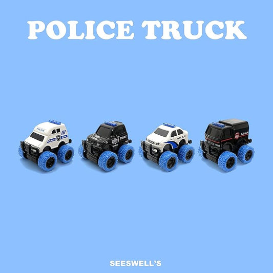 Pull Back Die-cast Alloy City Police Car Vehicles Playset, Monster Truck,Friction Powered Toy Cars,4 Pack,Toys for 3+ Years Old Kids,Christmas/Birthday Gift for Boys & Girls,Party Favors…