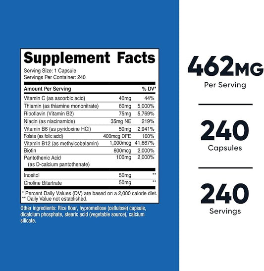 Nutricost Vitamin B Complex 462mg, 240 Capsules - with Vitamin C - Energy Complex