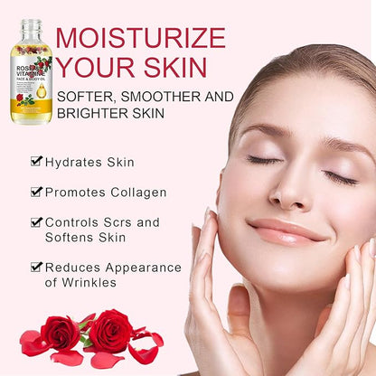 Vitamin E Oil, Rose Oil, Vitamin E Oil for Face, Organic Vitamin E Oil, Rose & Vitamin E Moisturizer Oil for Face and Skin Care 2 Fl Oz