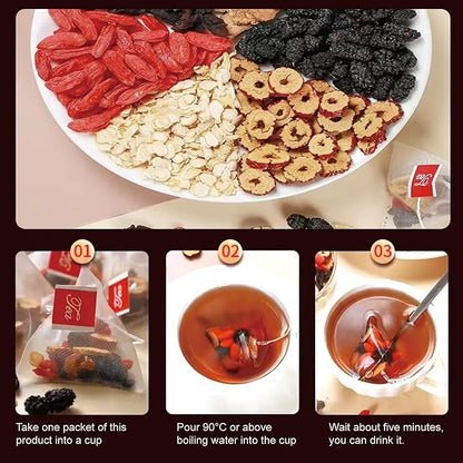 Ginseng Five Treasures Tea - Kidney Tea Wubao Tea, Kidney Cleanse Tea Ginseng Six Treasures Tea, Ginseng Red Date Natural Chinese Herbal Tea Bags for Men Women(250g/10g x25pcs)