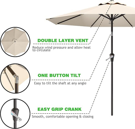 9 FT Patio Umbrella for Outdoor, Outdoor Umbrella with Push Button Tilt and Crank, Outdoor Patio Umbrellas with 8 Sturdy Ribs for Market, Garden, Deck, Backyard, Pool (Cream-white)
