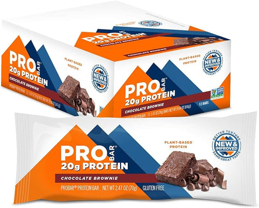 PROBAR - PROTEIN Bar, Chocolate Brownie, Non-GMO, Gluten-Free, Healthy, Plant-Based, Whole-Food Ingredients, Natural Energy (12 Count)