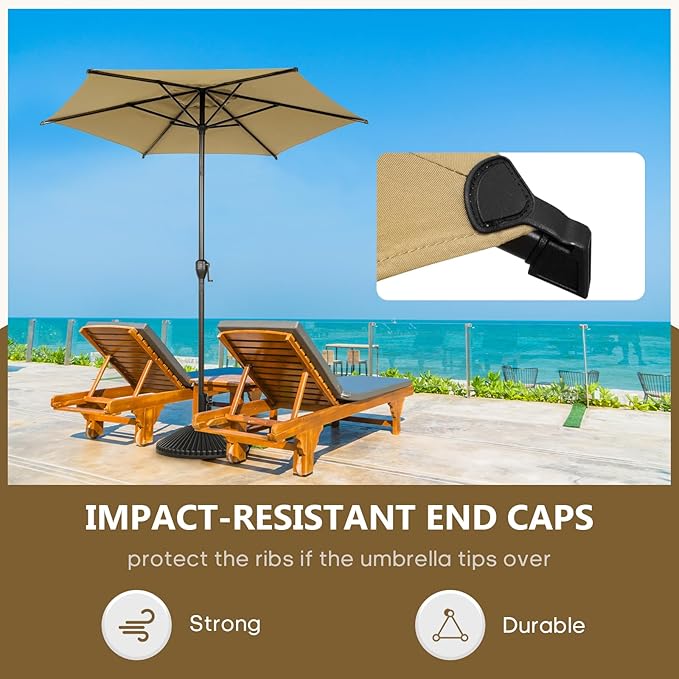 Abba Patio 7.5FT Lyon Outdoor Patio Umbrella Outdoor Table Umbrella with Push Button Tilt and Crank Market Umbrella 6 Sturdy Ribs UV Protection Waterproof for Garden Deck Backyard Pool Tan