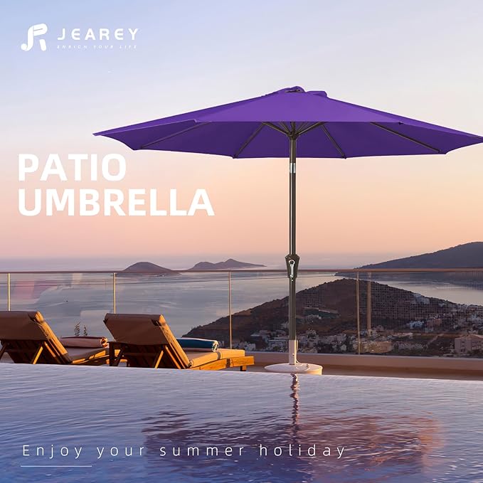 JEAREY 10FT Outdoor Patio Umbrella Outdoor Table Umbrella with Push Button Tilt and Crank, Market Umbrella 8 Sturdy Ribs UV Protection Waterproof for Pool, Garden (Dark Purple)