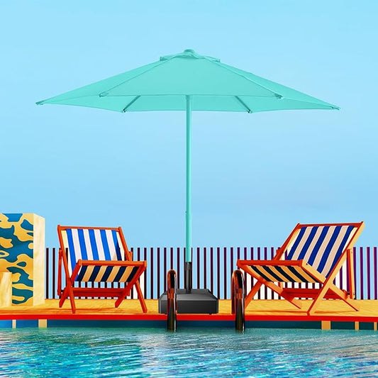 7.5ft Outdoor 1S Push-Up Patio Umbrella - Market Table Pool Deck Umbrella UPF50+ UV Protection with 6 Sturdy Ribs for Balcony, Garden, Lawn, Backyard (Tiffany Blue)