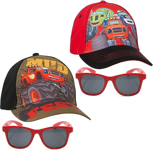 Nickelodeon Boys Blaze & The Monster Machines 2 Pack Cotton Baseball Cap (Ages 2-4) With Sunglasses
